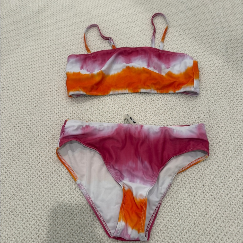 SHEIN Pink & Orange Tie-Dye Two-Piece Swim Bikini